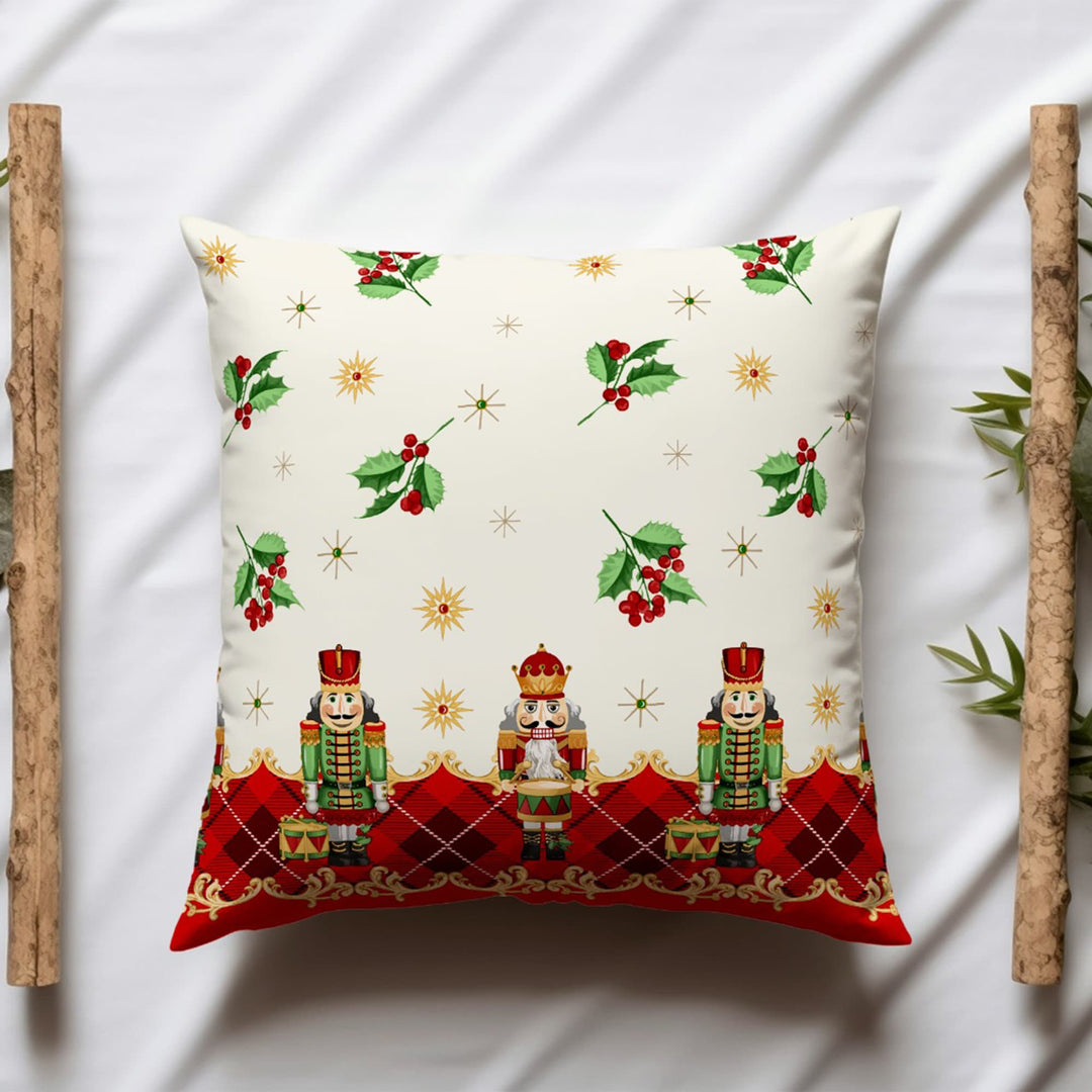 Nutcracker Print Pillow Cover|Winter Porch Pillow Top|Xmas Tree Outdoor Cushion Case|Red Berry Sofa Cushion Case|Dancing Girl Pillow