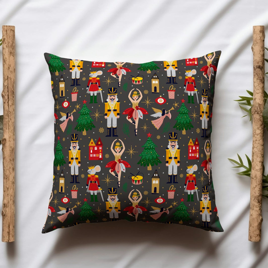 Nutcracker Print Pillow Cover|Winter Porch Pillow Top|Xmas Tree Outdoor Cushion Case|Red Berry Sofa Cushion Case|Dancing Girl Pillow