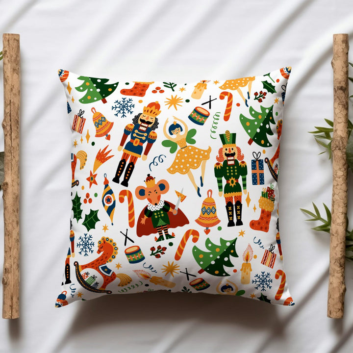 Nutcracker Print Pillow Cover|Winter Porch Pillow Top|Xmas Tree Outdoor Cushion Case|Red Berry Sofa Cushion Case|Dancing Girl Pillow