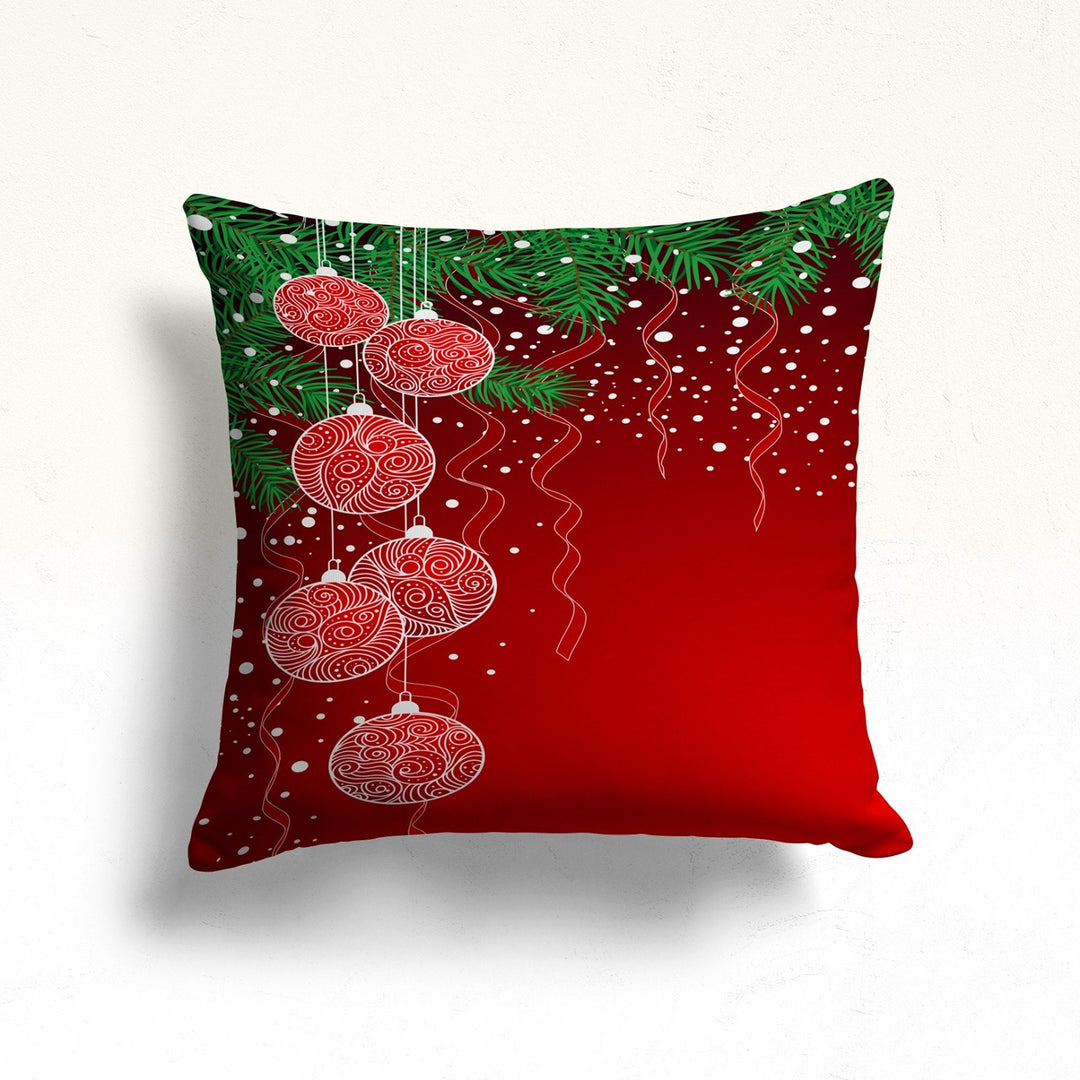 Xmas Ornament Sofa Pillow Top|Leaves Throw Pillowcase|Winter Pillow Cover|Pine Tree Outdoor Cushion Case|Christmas Red Berry Porch Cushion