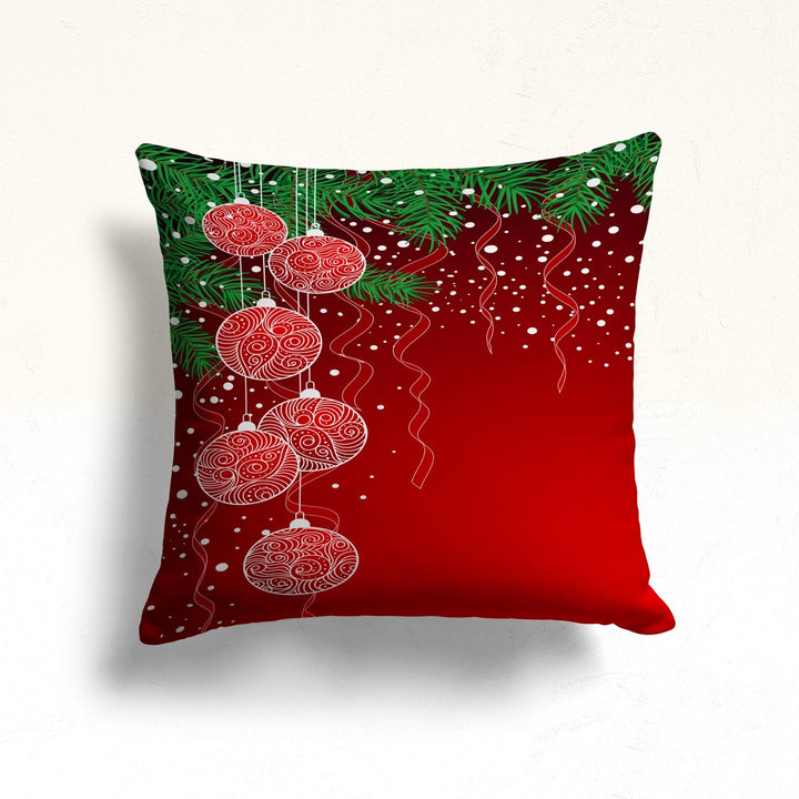 Xmas Ornament Sofa Pillow Top|Leaves Throw Pillowcase|Winter Pillow Cover|Pine Tree Outdoor Cushion Case|Christmas Red Berry Porch Cushion