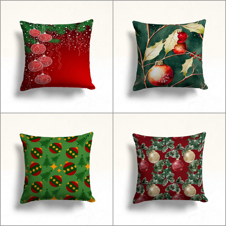 Xmas Ornament Sofa Pillow Top|Leaves Throw Pillowcase|Winter Pillow Cover|Pine Tree Outdoor Cushion Case|Christmas Red Berry Porch Cushion