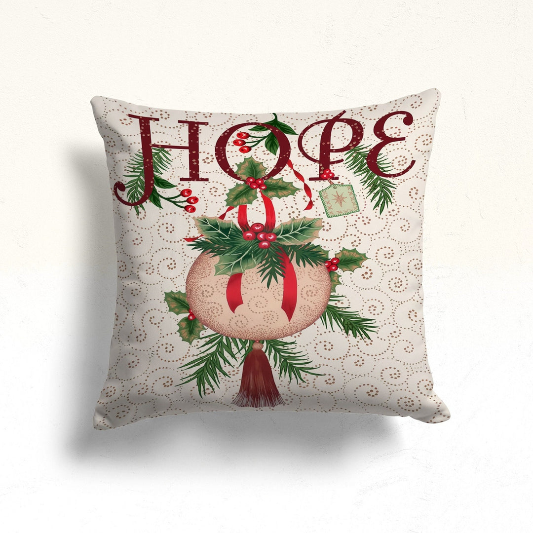 Hope Print Outdoor Cushion Case|Xmas Ornament Sofa Cushion Case|Candy Cane Porch Pillow Sham|Winter Pine Cone Throw Pillowcase