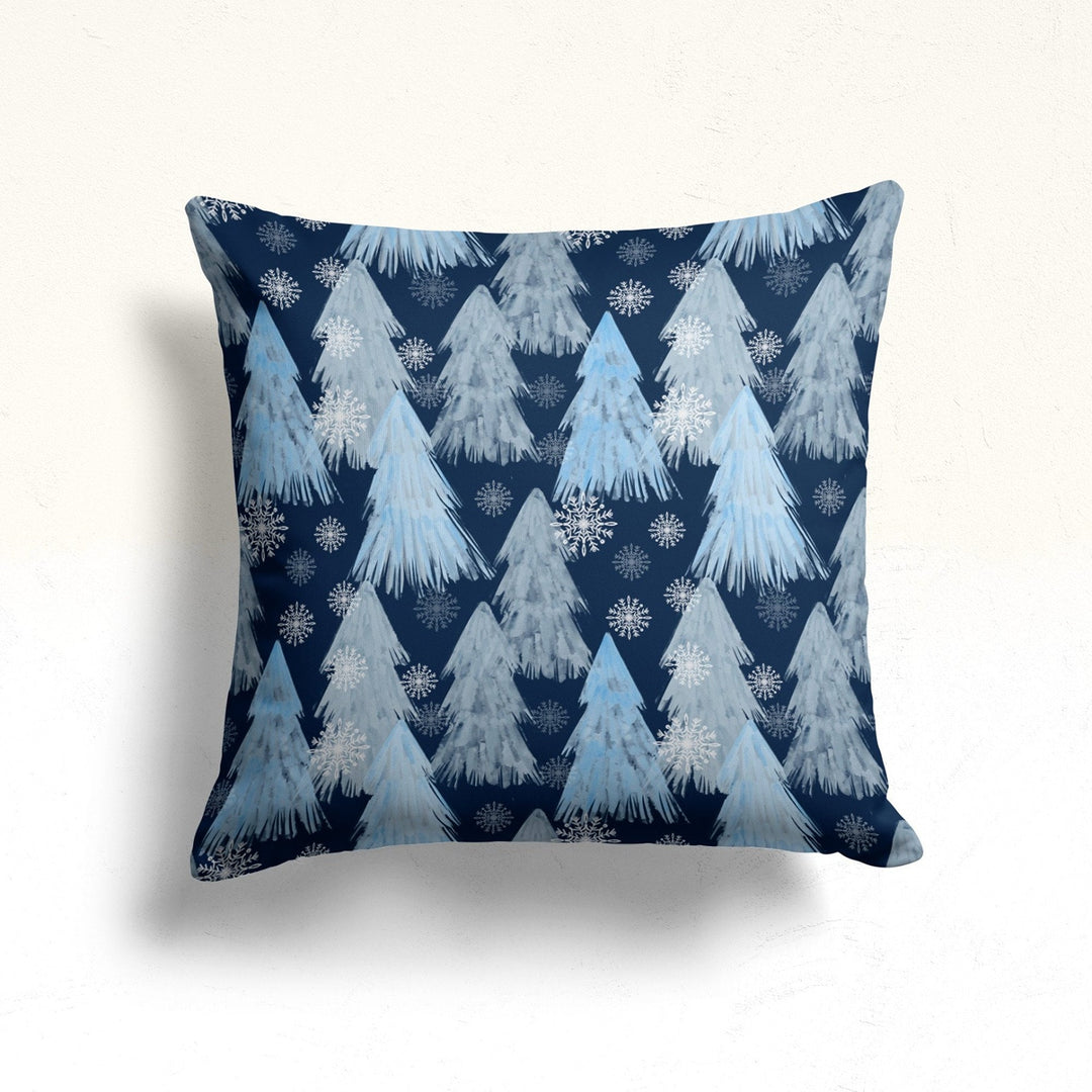 Cloudy Forest Outdoor Cushion Case|Winter Porch Pillow Sham|Pine Tree Sofa Cushion Case|Blueish Pillow Cover|Snowflake Throw Pillowcase|Snow