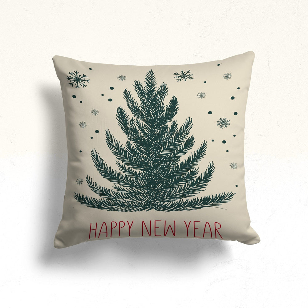 Happy New Year Porch Cushion Case|Winter Pillow Cover|Pine Tree Sofa Pillow Case|Xmas Throw Pillowcase|Snowflake Couch Cushion Cover