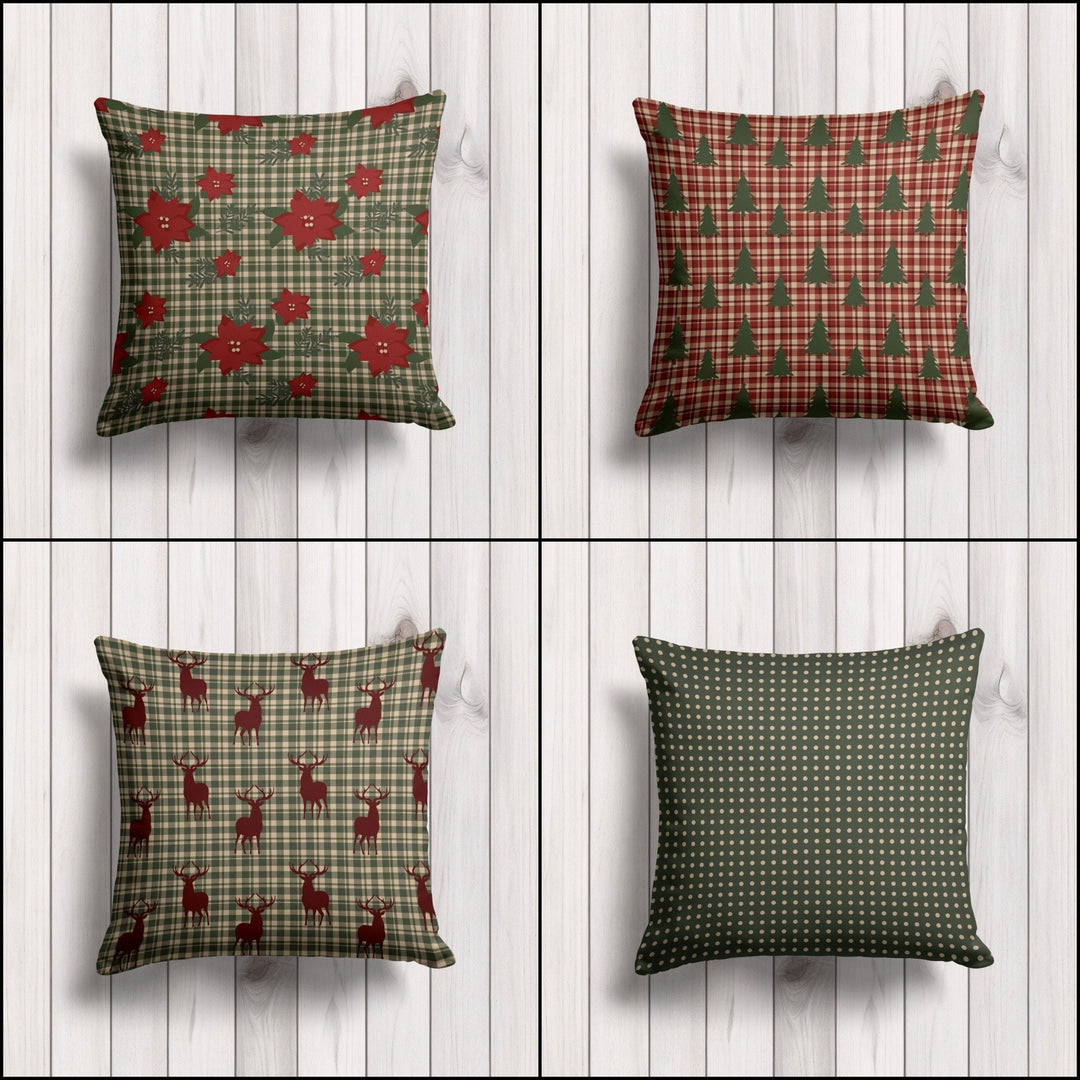 Winter Pillow Cover|Polkadot Outdoor Cushion Case|Plaid Cushion Cover|Reindeer Home Decor|Christmas Pillowcase|Xmas Flower Throw Pillow Case