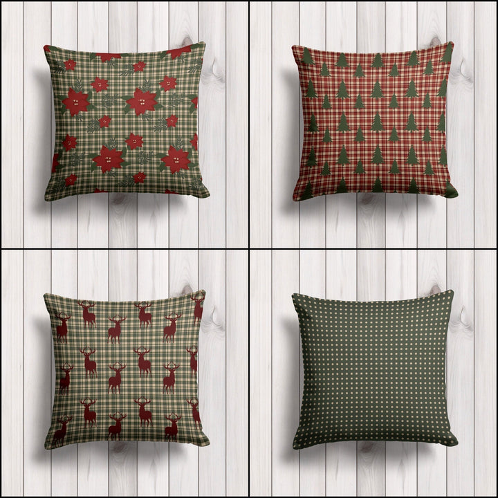 Winter Pillow Cover|Polkadot Outdoor Cushion Case|Plaid Cushion Cover|Reindeer Home Decor|Christmas Pillowcase|Xmas Flower Throw Pillow Case