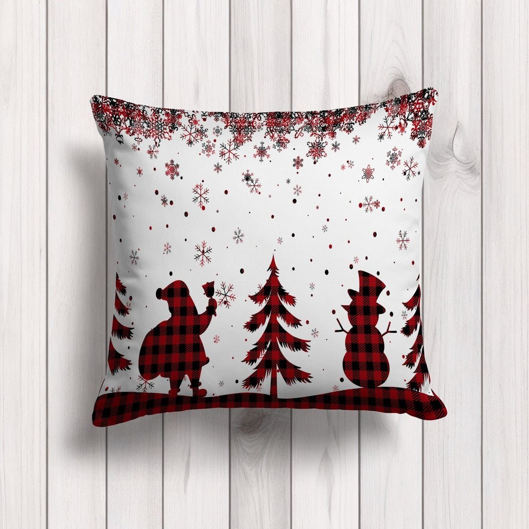 Merry Christmas Throw Pillow Case|Pine Tree Outdoor Cushion Case|Deer Pillow Cover|Black Red Checkered Cushion Cover|Winter Pillowcase