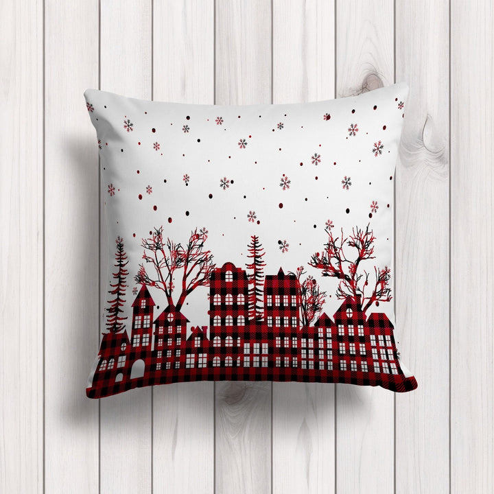 Merry Christmas Throw Pillow Case|Pine Tree Outdoor Cushion Case|Deer Pillow Cover|Black Red Checkered Cushion Cover|Winter Pillowcase