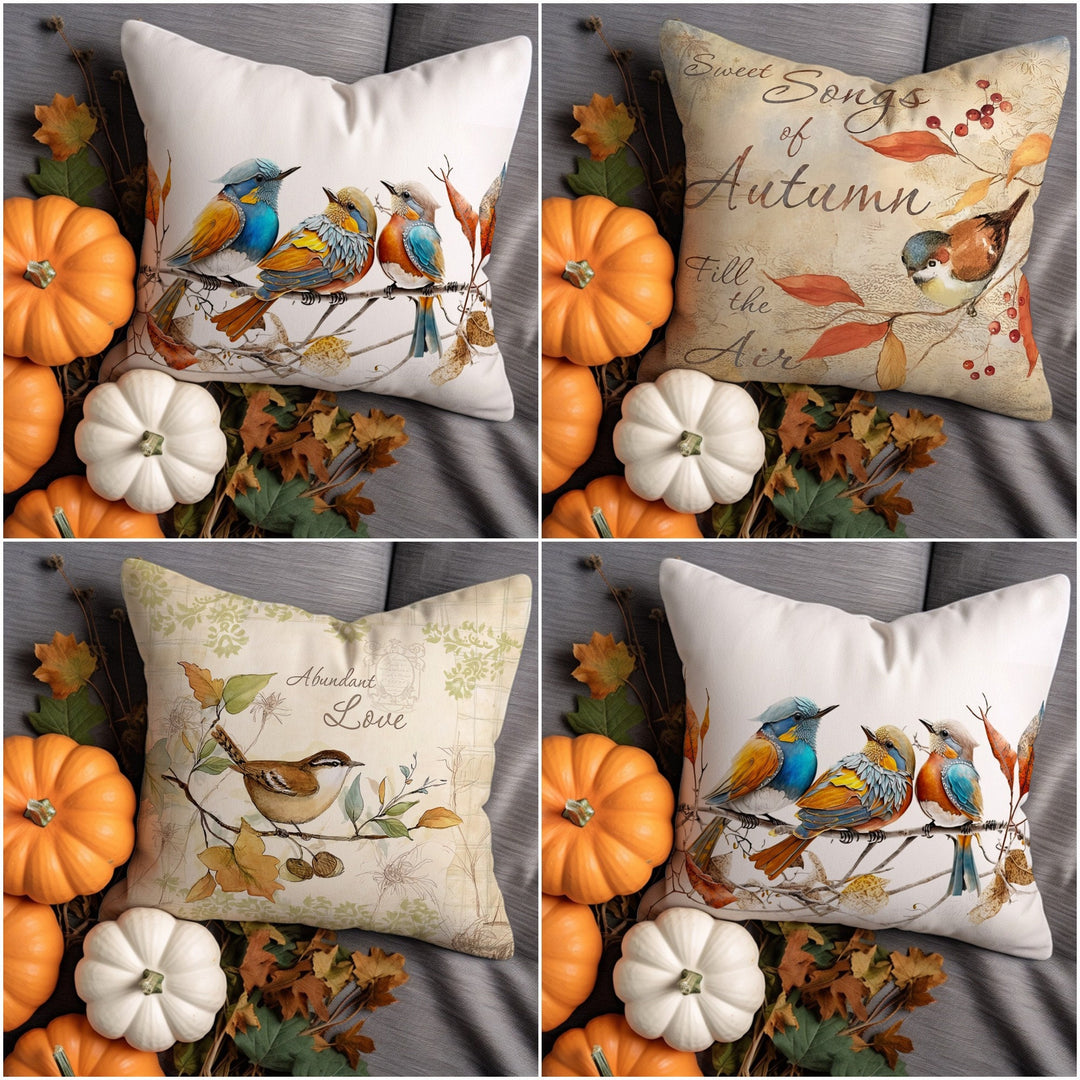 Autumn Bird Pillow Case|Fall Pillowcase|Cozy Throw Pillowtop|Seasonal Cushion Cover|Autumn Pillow Sham|Sparrow Cushion Case|Fall Home Decor