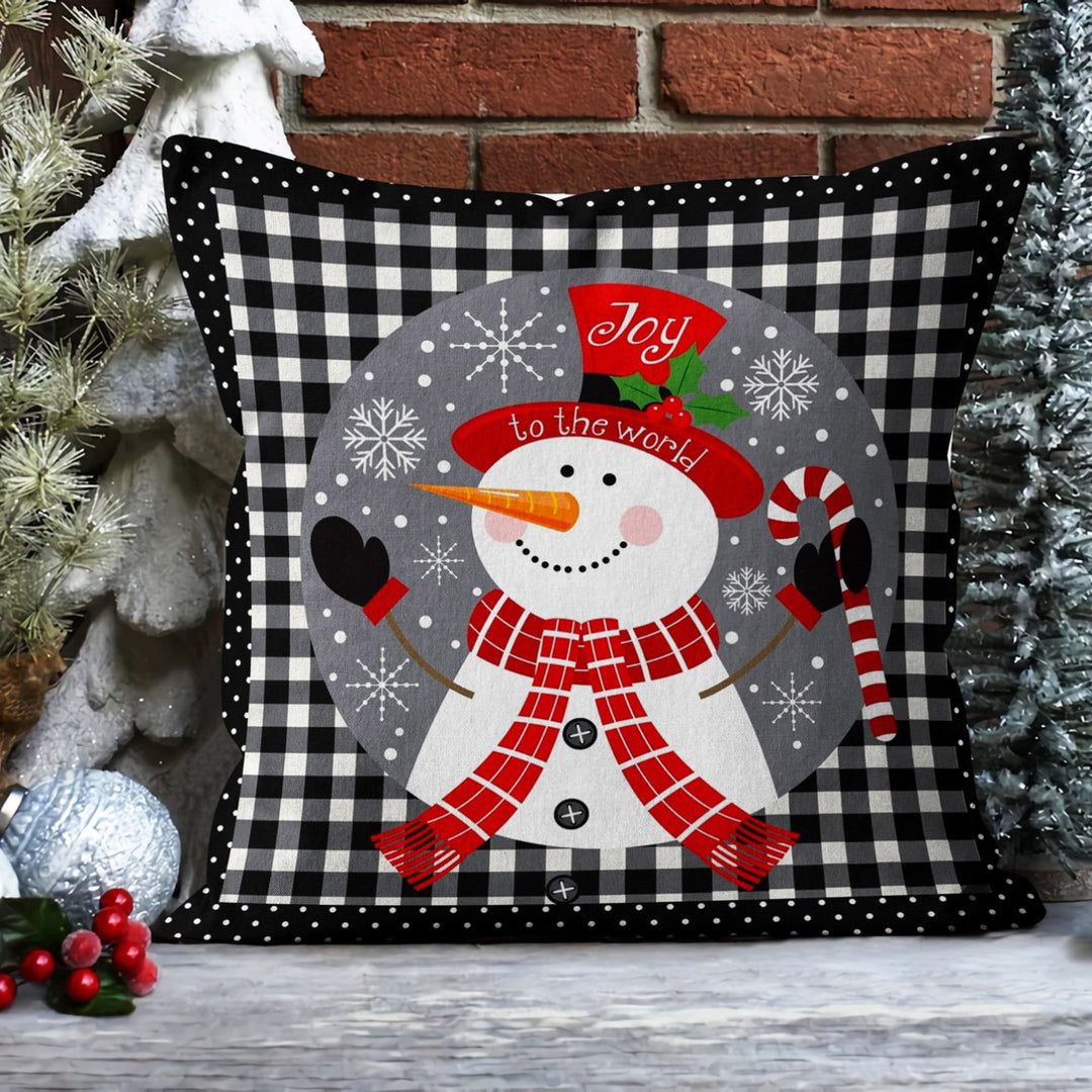 Snowman Throw Pillow Sham|Winter Outdoor Pillowcase|Merry Xmas Cushion Case|Plaid Design Home Decor|Snowflake Print Pillow Cover