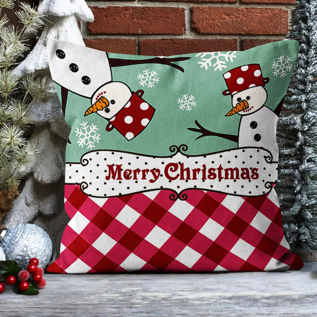 Snowman Throw Pillow Sham|Winter Outdoor Pillowcase|Merry Xmas Cushion Case|Plaid Design Home Decor|Snowflake Print Pillow Cover