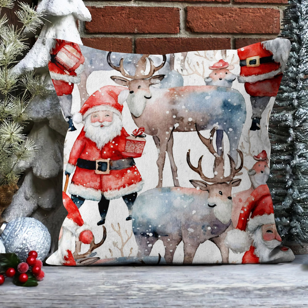 Santa Claus Pillow Cover|Snow Home Decor|Winter Sofa Pillow Sham|Stag Outdoor Pillowcase|Xmas Cushion Case|Reindeer Pillow Cover