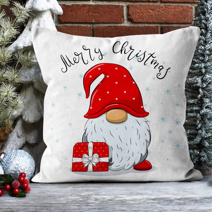 Gnome Print Pillowcase|Candy Cane Throw Pillow Cover|Winter Sofa Pillow Sham|Merry Xmas Home Decor|Gift Box Cushion Case|Dwarf Santa Pillow