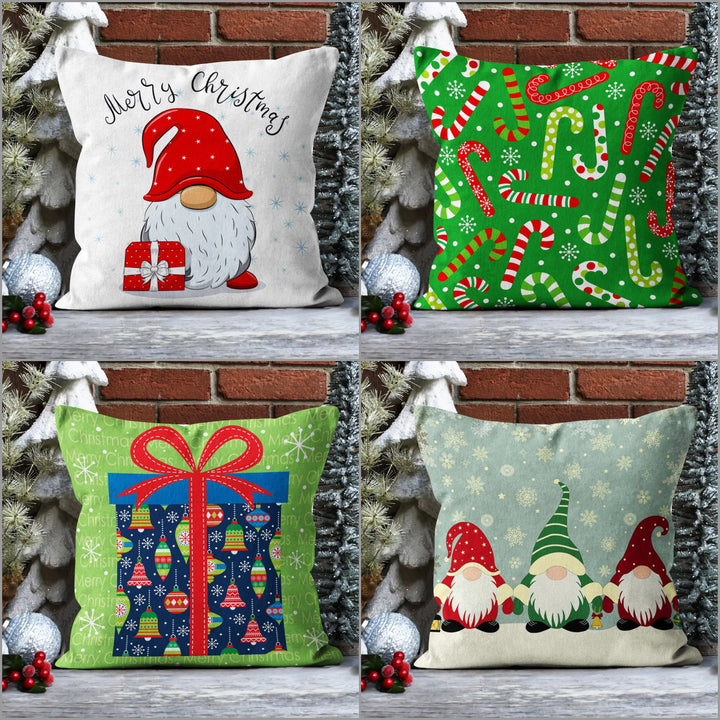 Gnome Print Pillowcase|Candy Cane Throw Pillow Cover|Winter Sofa Pillow Sham|Merry Xmas Home Decor|Gift Box Cushion Case|Dwarf Santa Pillow