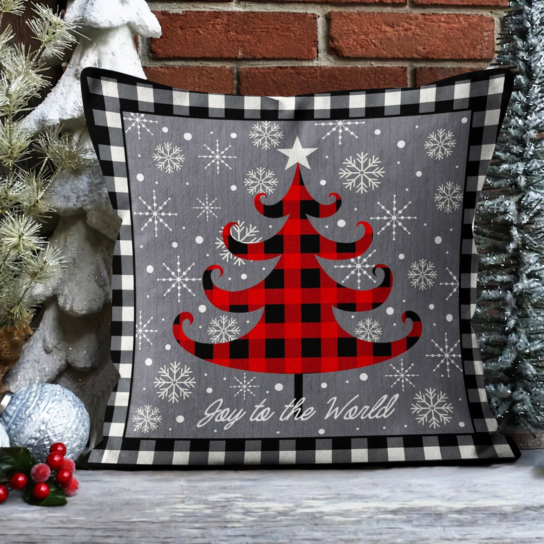 Merry Xmas Throw Pillow Case|Winter Snowman Cushion Case|Checkered Deer Sofa Pillow Sham|Snowflake Home Decor|Pine Tree Outdoor Pillowcase