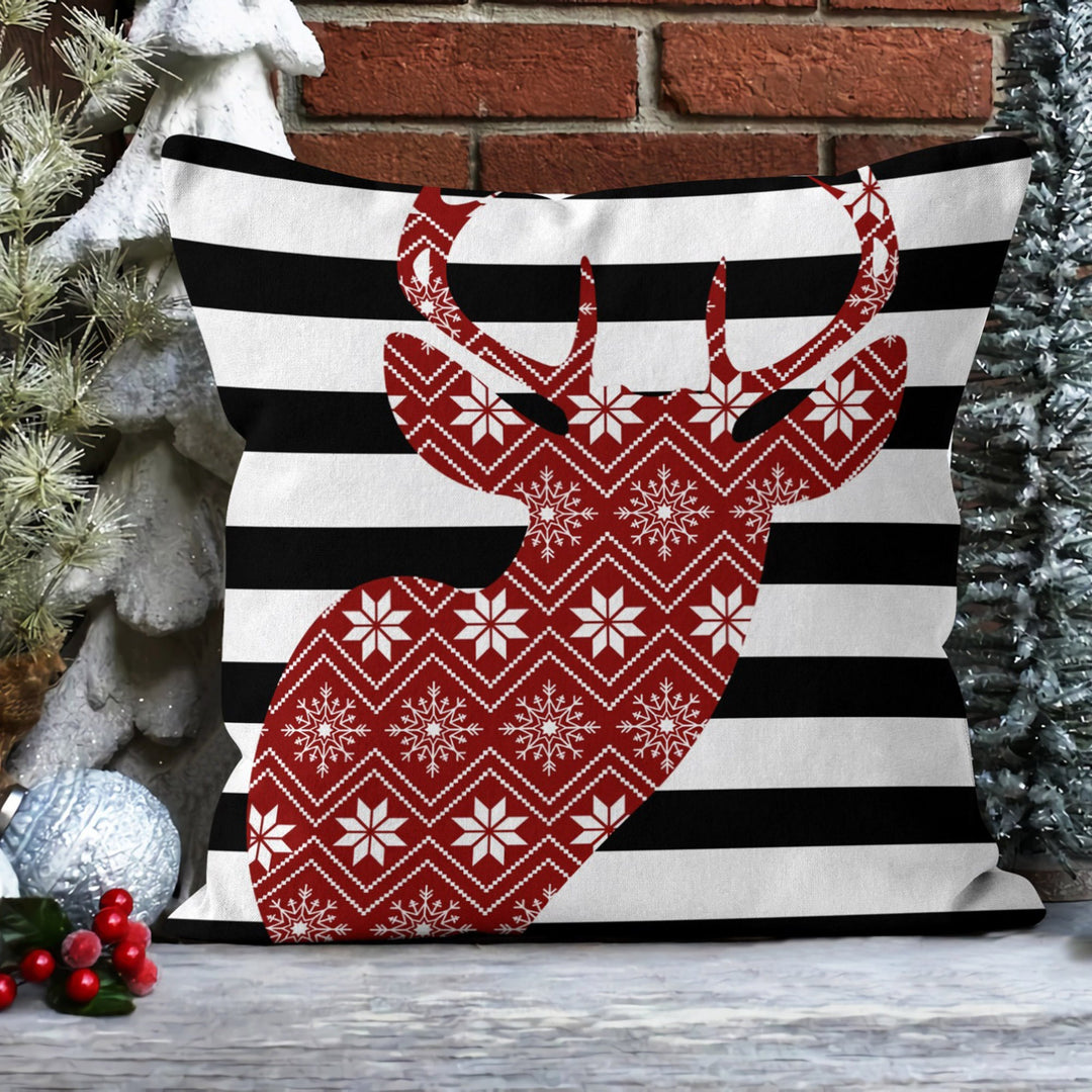 Merry Xmas Throw Pillow Case|Winter Snowman Cushion Case|Checkered Deer Sofa Pillow Sham|Snowflake Home Decor|Pine Tree Outdoor Pillowcase