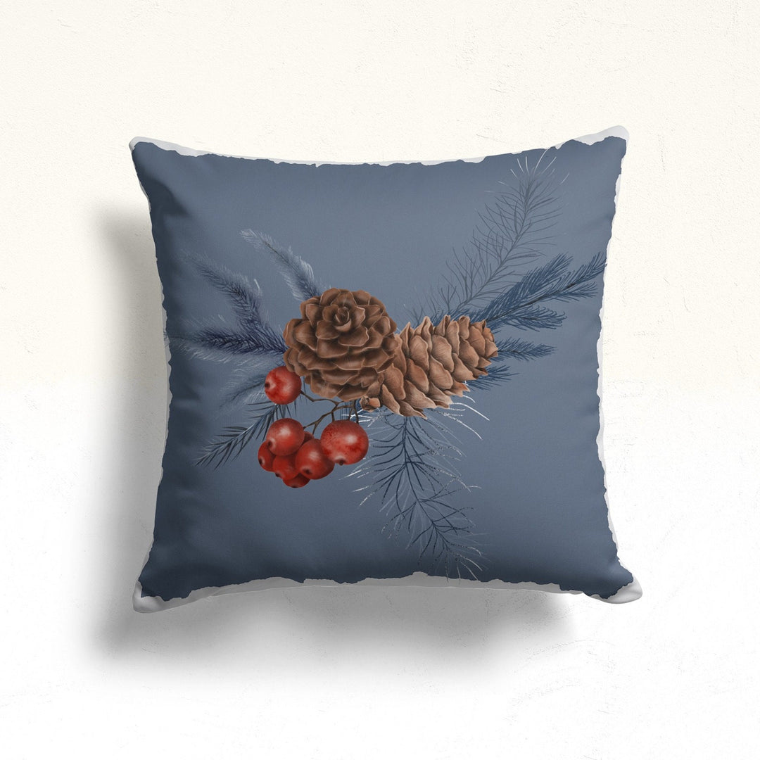 Winter Bird Throw Pillow Cover|Moon Throw Pillow Case|Farmhouse Cushion Cover|Red Berry Outdoor Pillowcase|Pine Cone Sofa Pillow Sham