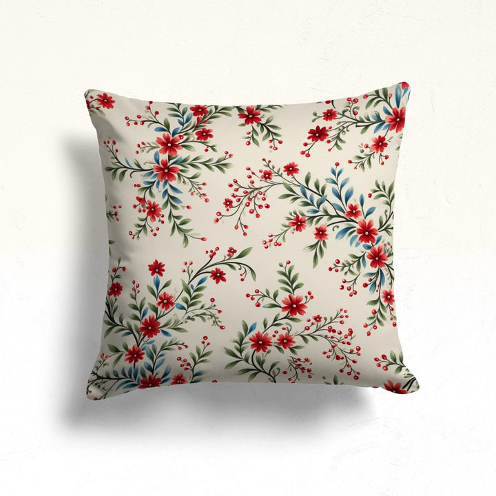 Winter Cushion Case|Red Berry Outdoor Pillow|Flower Sofa Pillow Case|Xmas Cozy Decor|Christmas Pillow Cover|Green Leaves Throw Pillow