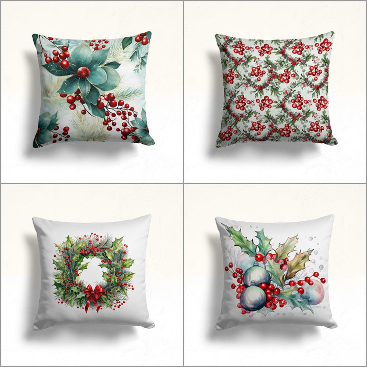 Christmas Berry Sofa Cushion Case|Winter Pillow Cover|Pine Cone Porch Pillow Case|Floral Xmas Wreath Throw Pillowtop|Red Berry Home Decor