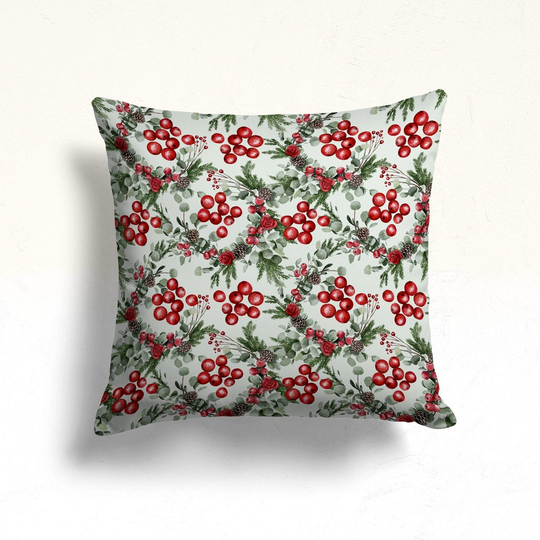 Christmas Berry Sofa Cushion Case|Winter Pillow Cover|Pine Cone Porch Pillow Case|Floral Xmas Wreath Throw Pillowtop|Red Berry Home Decor