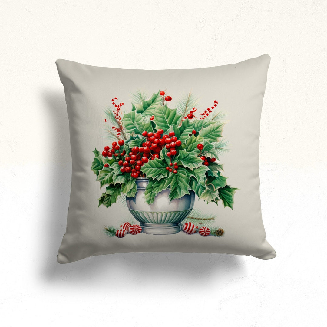 Winter Pillow Case|Red Berry Sofa Pillow Cover|Green Leaf Outdoor Pillowcase|Christmas Porch Cushion Case|Boot Throw Pillowtop