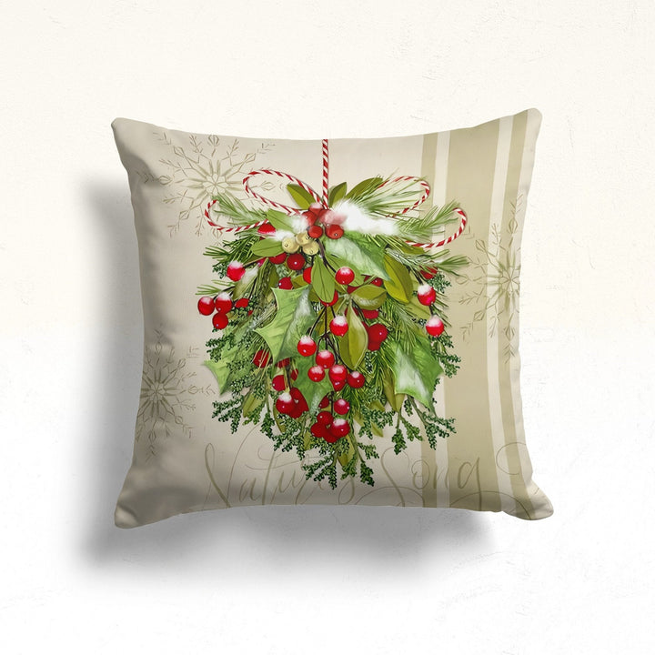 Winter Pillow Case|Red Berry Sofa Pillow Cover|Green Leaf Outdoor Pillowcase|Christmas Porch Cushion Case|Boot Throw Pillowtop