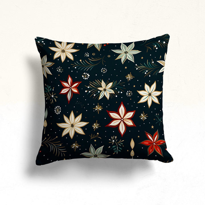 Christmas Pillowcase|Winter Throw Pillowtop|Red And White Poinsettia Sofa Pillow Case|Gift Box Porch Cushion Case|Red Berry Outdoor Pillow