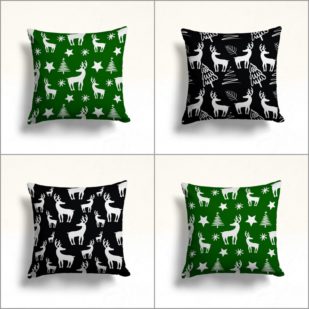 Christmas Outdoor Pillowcase|Winter Porch Cushion Case|Pine Tree Throw Pillowtop|Deer Pillow Cover|Xmas Sofa Pillow Case|Green Black Decor