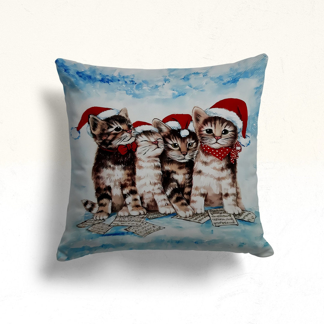 Winter Cat Sofa Cushion Case|Cat With Santa Hat Print Throw Pillowcase|Christmas Porch Pillow Top|Cute Kitten Outdoor Pillowcase