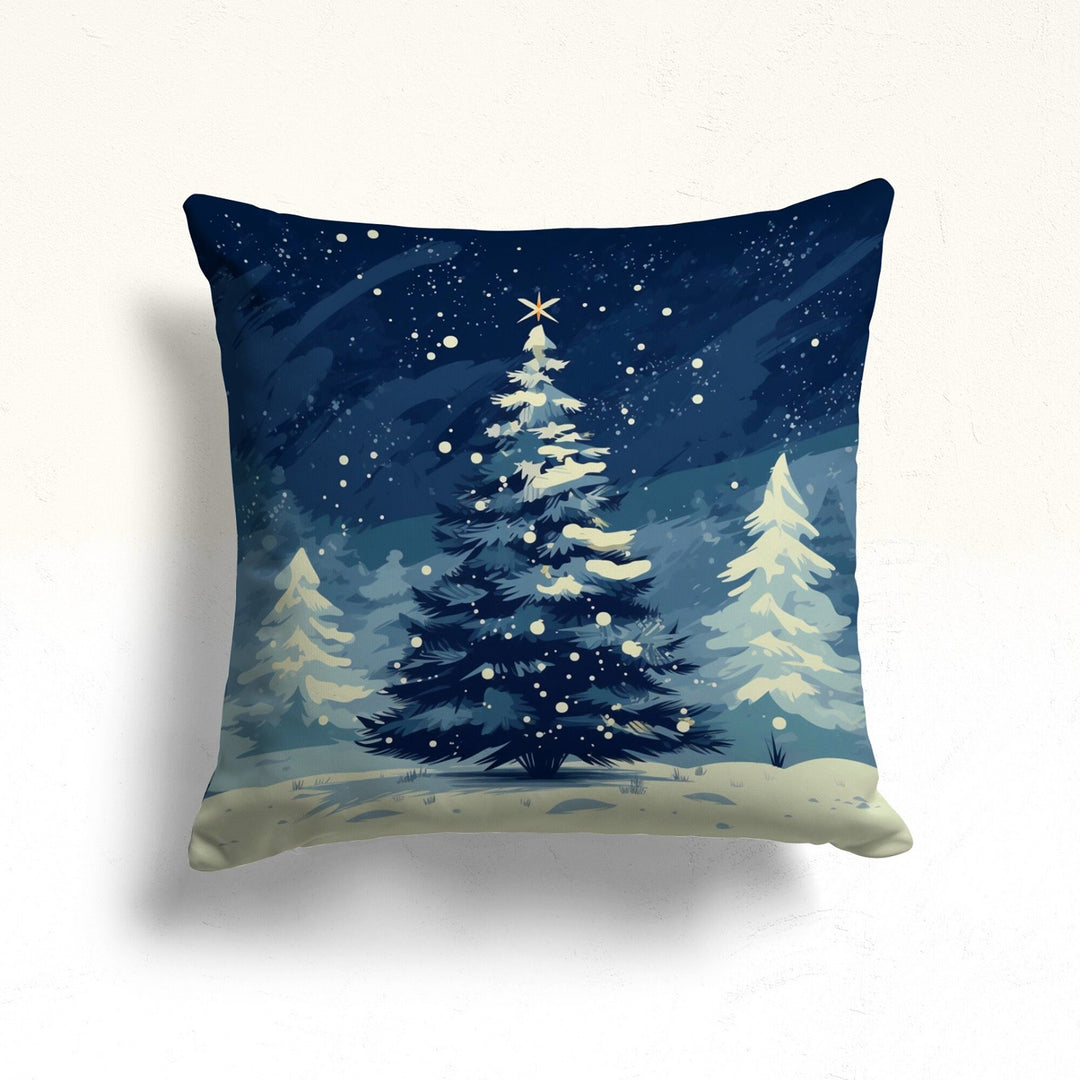 Snow Print Xmas Pillow Cover|Pine Tree Throw Pillowtop|Farmhouse Porch Cushion Case|Outdoor Winter Pillow Case|Snowflake Pillowcase