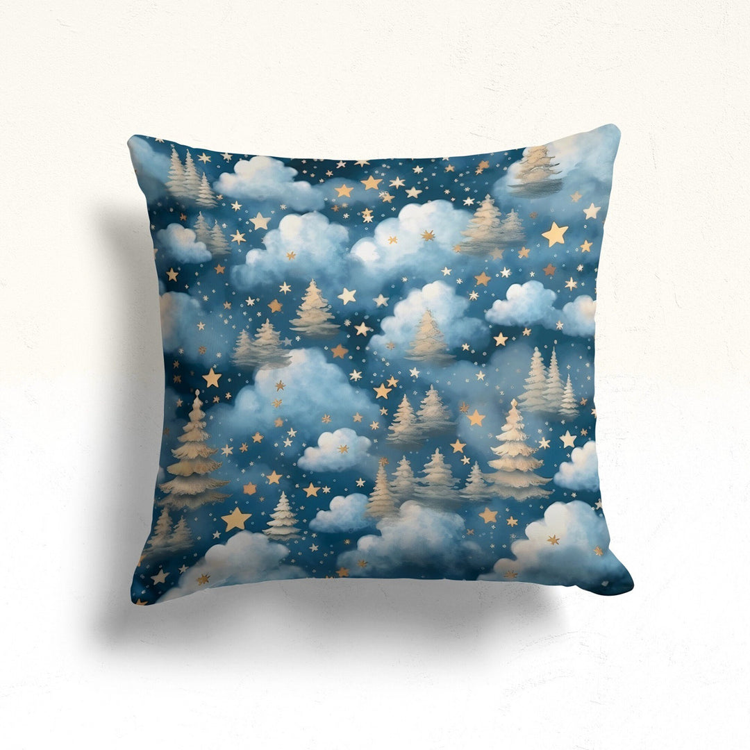 Snow Print Xmas Pillow Cover|Pine Tree Throw Pillowtop|Farmhouse Porch Cushion Case|Outdoor Winter Pillow Case|Snowflake Pillowcase