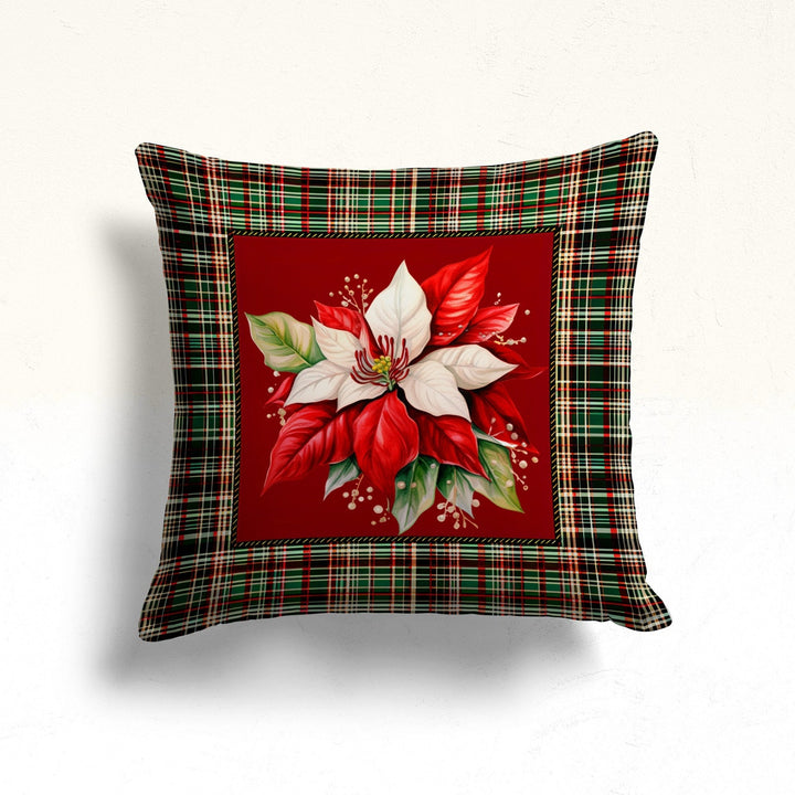 Red Berry Xmas Pillow Cover|Plaid Porch Cushion Case|Pine Cone Winter Pillow Case|Red Poinsettia Pillowcase|White Poinsettia Throw Pillowtop