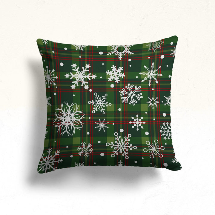 Plaid Design Winter Pillow Case|Festive Throw Pillowtop|Checkered Porch Cushion Case|Geometric Home Decor|Snowflake Xmas Pillow Cover