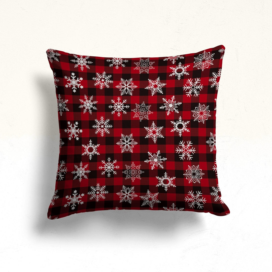 Plaid Design Winter Pillow Case|Festive Throw Pillowtop|Checkered Porch Cushion Case|Geometric Home Decor|Snowflake Xmas Pillow Cover