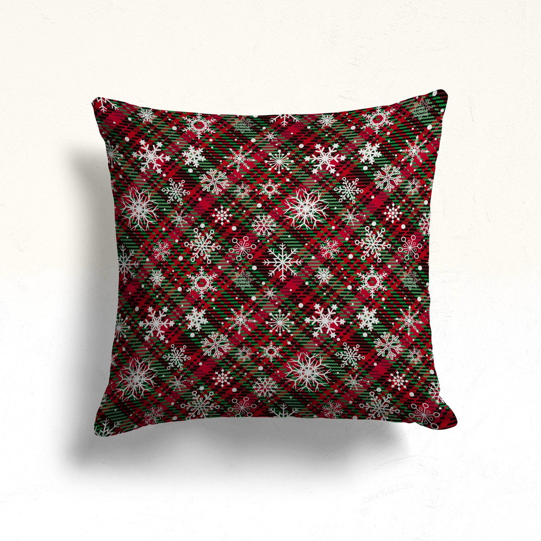 Plaid Design Winter Pillow Case|Festive Throw Pillowtop|Checkered Porch Cushion Case|Geometric Home Decor|Snowflake Xmas Pillow Cover