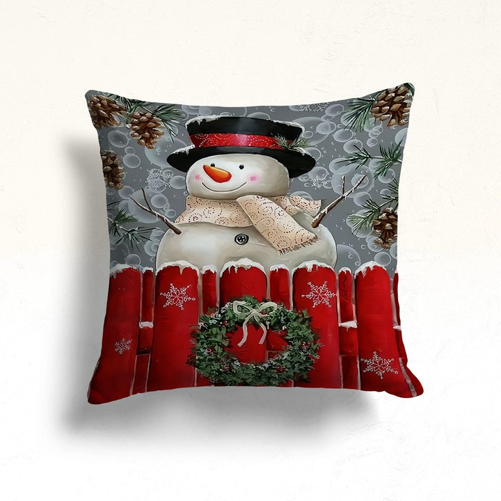 Snowman Winter Pillow Case|Let It Snow Home Decor|Farmhouse Porch Cushion Case|Gift Box Throw Pillowtop|Christmas Xmas Pillow Cover