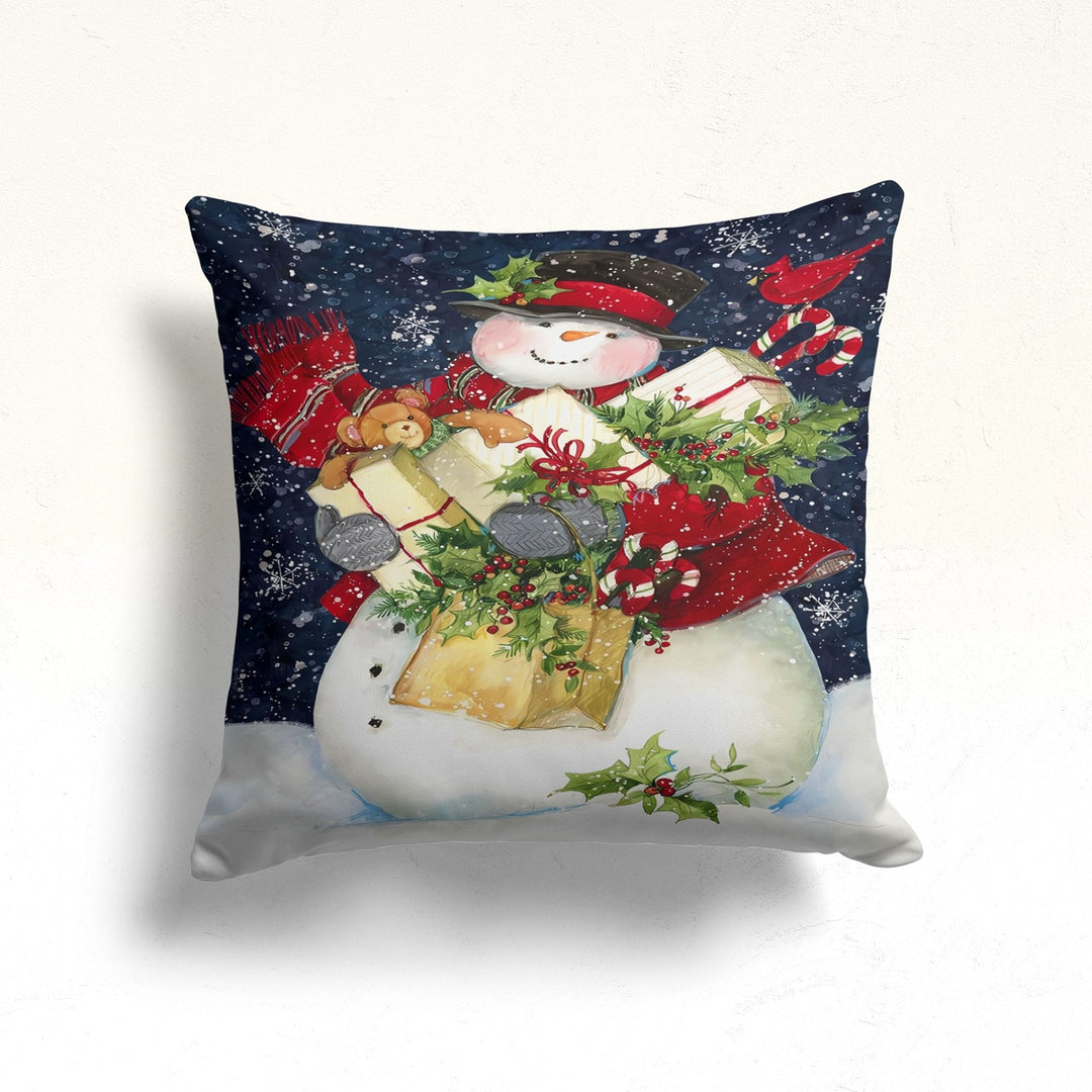 Snowman Winter Pillow Case|Let It Snow Home Decor|Farmhouse Porch Cushion Case|Gift Box Throw Pillowtop|Christmas Xmas Pillow Cover