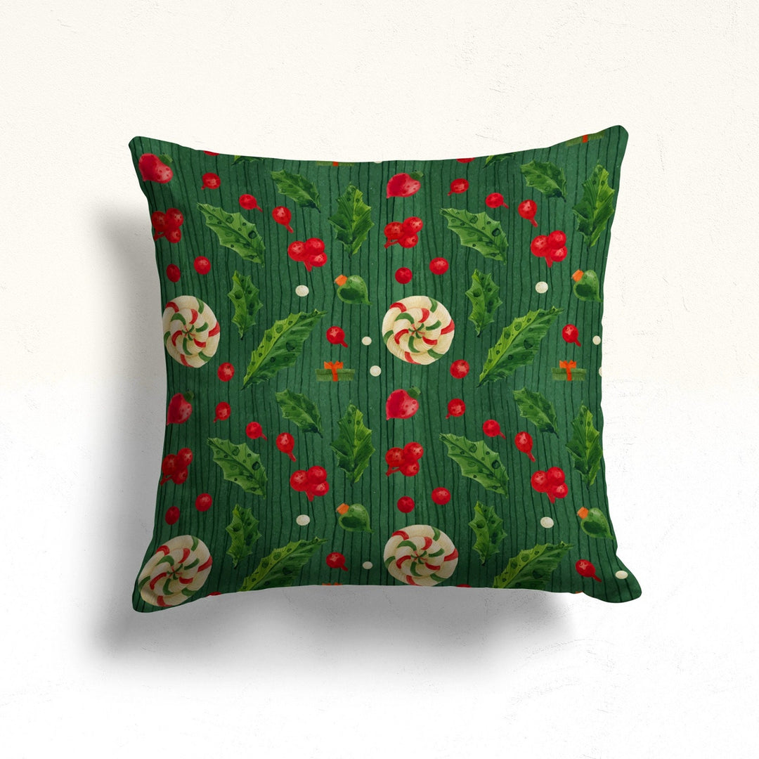 Christmas Throw Pillowtop|Red Flower Pillow Cover|Xmas Red Berry Winter Pillow Case|Candy Cane House Sofa Cushion Case|Farmhouse Pillowtop