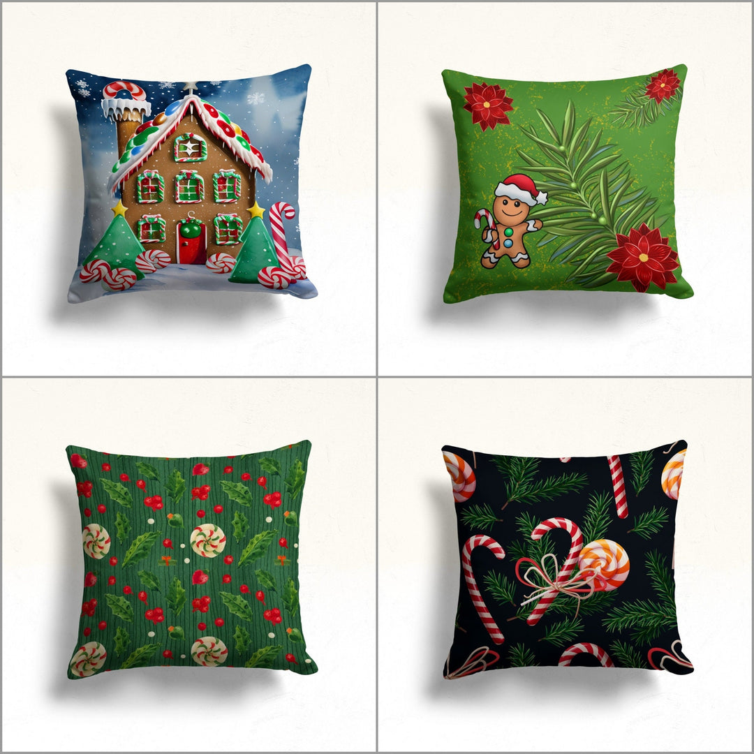 Christmas Throw Pillowtop|Red Flower Pillow Cover|Xmas Red Berry Winter Pillow Case|Candy Cane House Sofa Cushion Case|Farmhouse Pillowtop