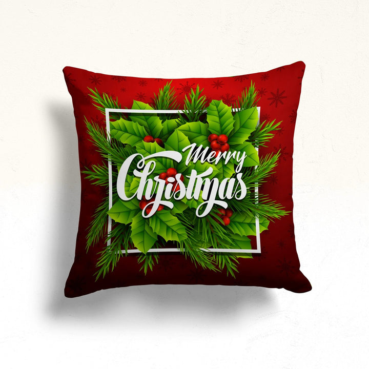 Merry Christmas Porch Pillow Case|Xmas Throw Pillowcase|Snowflake Sofa Cushion Case|Winter Pillow Cover|Red Berry Outdoor Cushion Cover