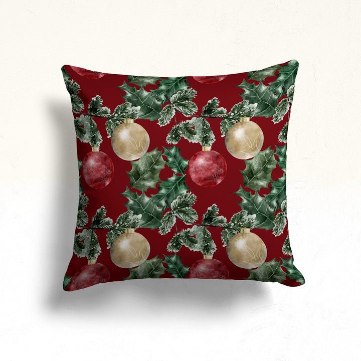 Xmas Ornament Sofa Pillow Top|Leaves Throw Pillowcase|Winter Pillow Cover|Pine Tree Outdoor Cushion Case|Christmas Red Berry Porch Cushion