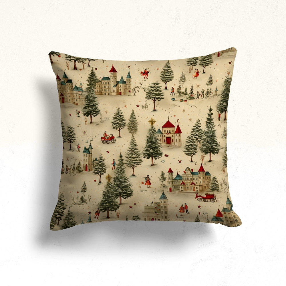 Xmas Pine Tree Porch Pillow Sham|Winter Sofa Cushion Case|Playing Kids Throw Pillowcase|Houses Outdoor Cushion Case|Snowflake Pillow Cover