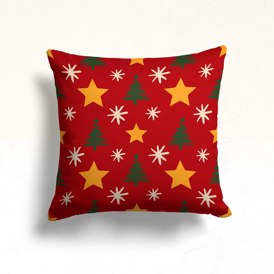 Decorated Xmas Tree Pillow Cover|Star Print Sofa Pillow Case|Winter Throw Pillowcase|Christmas Couch Cushion Cover|Snowflake Porch Cushion