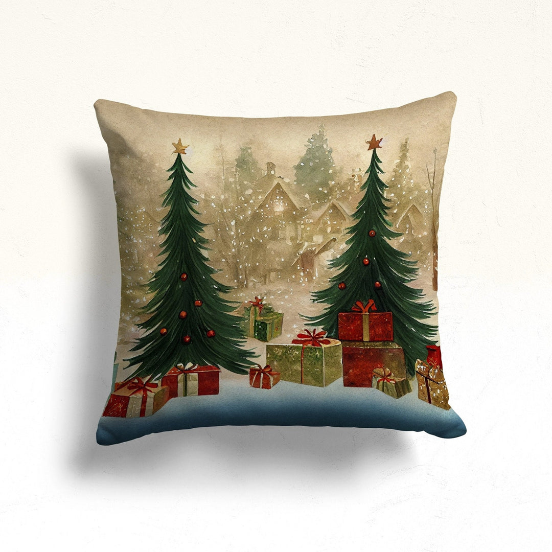 Decorated Xmas Tree Pillow Cover|Star Print Sofa Pillow Case|Winter Throw Pillowcase|Christmas Couch Cushion Cover|Snowflake Porch Cushion