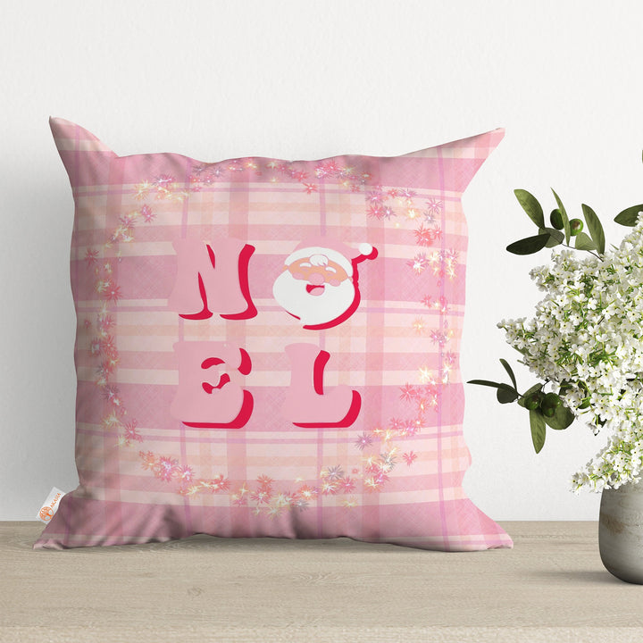 Noel Print Pillow Case|Winter Trend Porch Decor|Pine Tree Throw Pillowtop|Pink Cushion Cover|Decorative Pillow Cover|Snowflake Cushion Case