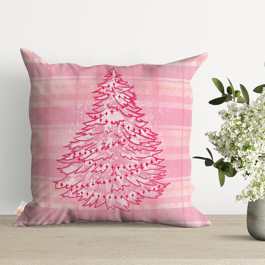 Noel Print Pillow Case|Winter Trend Porch Decor|Pine Tree Throw Pillowtop|Pink Cushion Cover|Decorative Pillow Cover|Snowflake Cushion Case