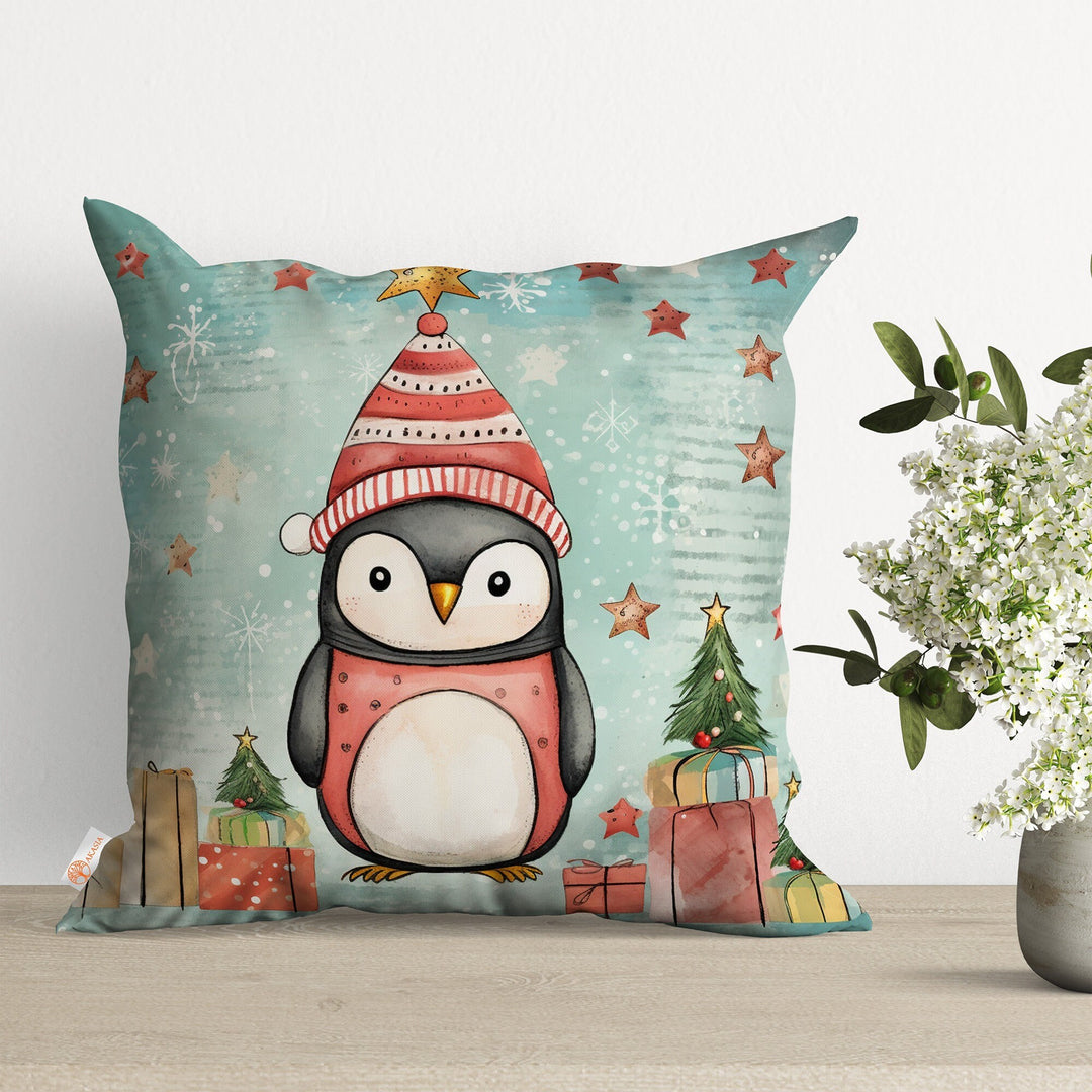 Winter Penguin Pillow Case|Cute Penguin Cushion Cover|Penguin Throw Pillow Cover|Animal Print Sofa Decor|Xmas Home Decor|Outdoor Cushion