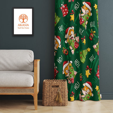 Christmas Curtain|Winter Trend Curtain|Xmas Ho Ho and Gnome Print Curtain|Candy Cane Living Room Curtain|Thermal Insulated Window Treatment