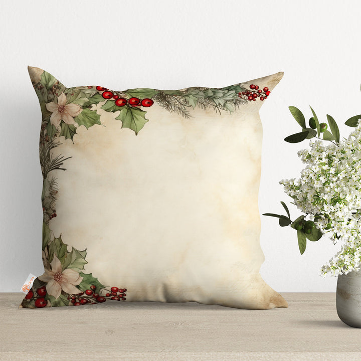 Reindeer Cushion Case|Winter Cushion Cover|Christmas Home Decor|Xmas Throw Pillowcase|Red Poinsettia Pillow Cover|Red Berry Outdoor Pillow